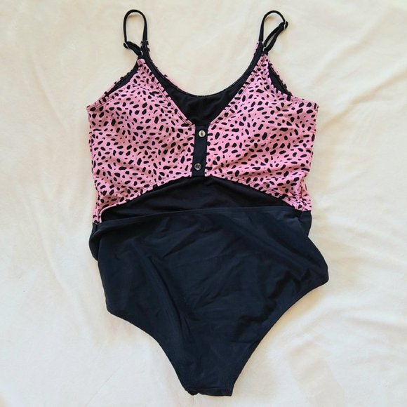 Black/Pink Animal Print One-Piece Swimsuit | Size L - Picture 4 of 5